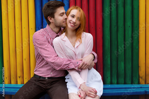 cute romantic gentle beautiful redhead stylish girl and her boyf photo