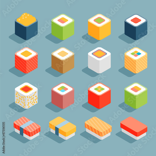 Flat Isometric Icons Sushi