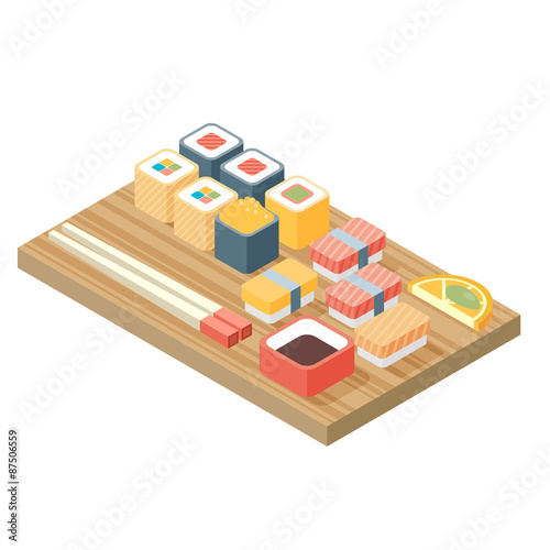 Sushi, Japanese cuisine. Asia food icon set with sushi rolls sas