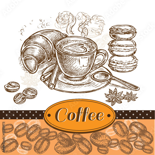 a Cup of coffee with a croissant