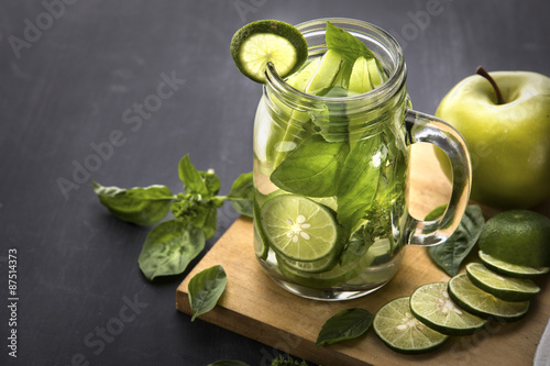 fresh fruit Flavored infused water mix of Apple, lime and basil
