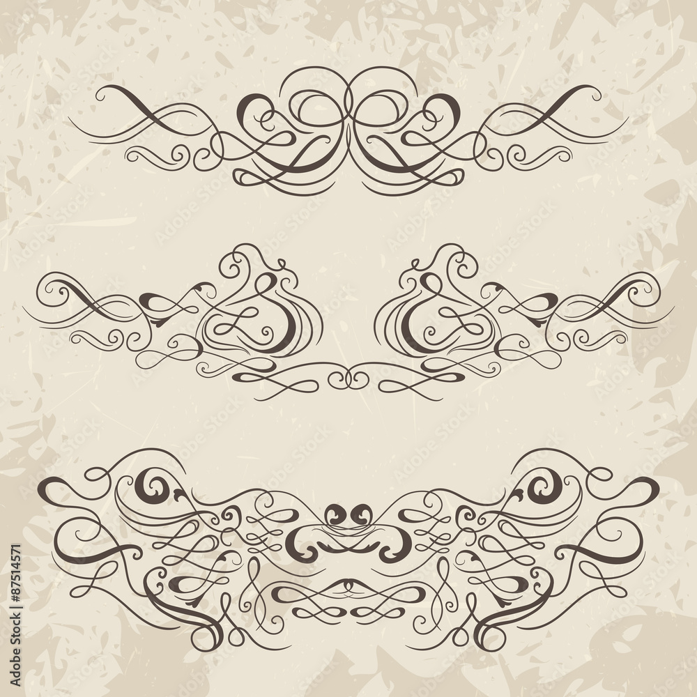 Calligraphic decorative elements. Set of design elements. Vintage hand drawn vector collection