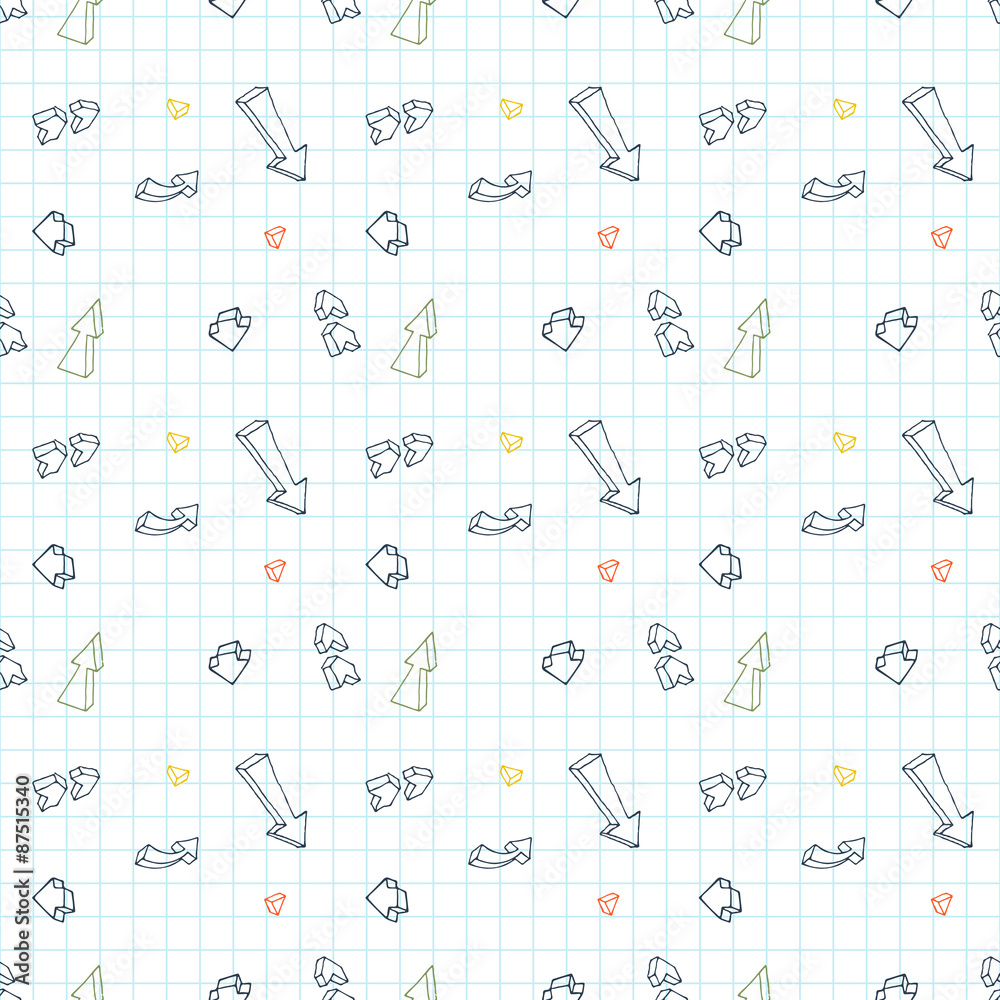 Vector seamless pattern of different arrows on graph paper