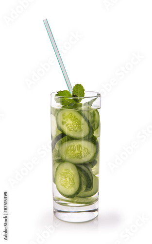 Infused fresh fruit water of cucumber. isolated over white