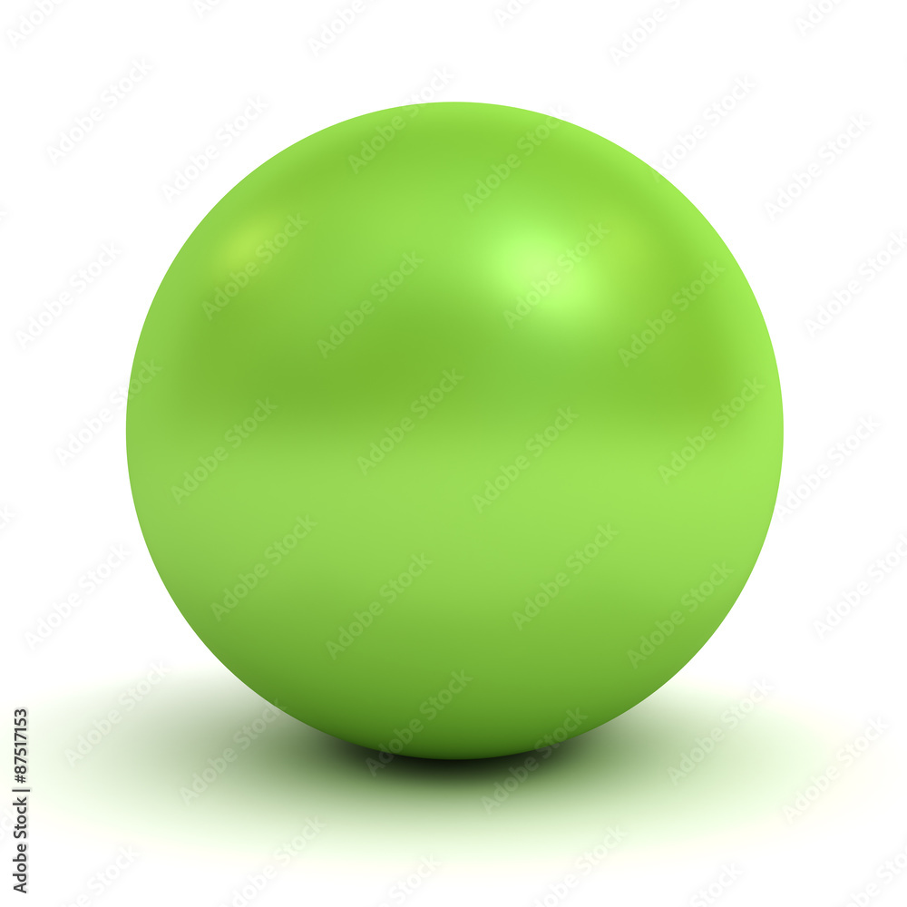 Green glossy 3d render sphere isolated on white background with shadow