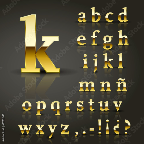 Vector set of a bold Golden alphabet. Shiny gold lower case letter typography. EPS 10