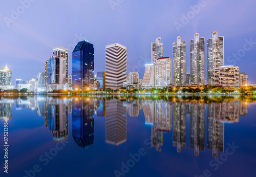 Panoramic night view of City reflect on water