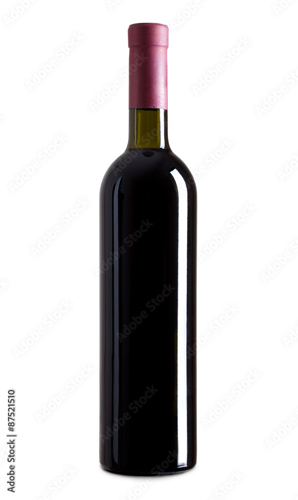 Red wine bottle isolated over white background