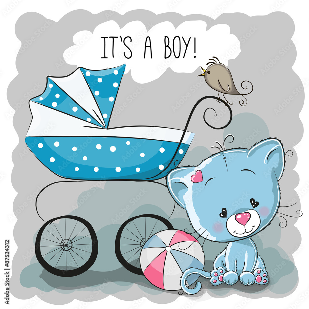 Fototapeta premium Cat with baby carriage