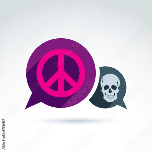 Peace against war icon with death skull, vector conceptual unusu photo