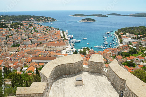 Hvar city and port seen from the Spanish Fortress.
