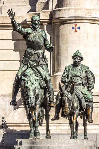 Monument of Miguel Cervantes on Plaza de Espana in Madrid, Spain
