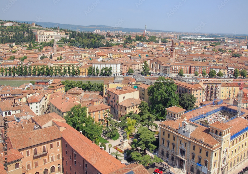 Square of Independence (Piazza Indipendenza) and city. Verona, Italy
