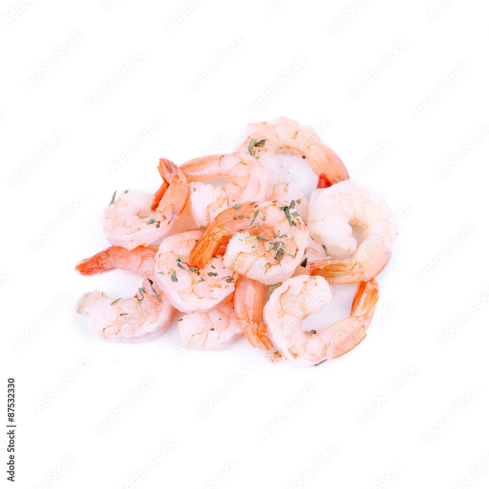 Closed-up shrimps isolated on white