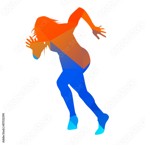 Young running woman. Abstract vector silhouette