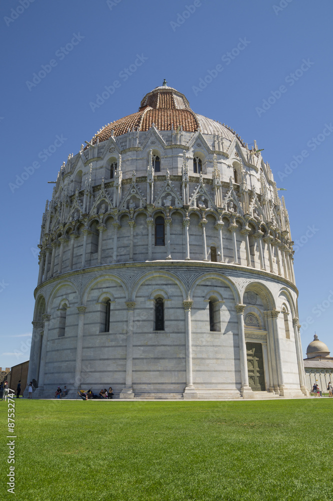  Piazza dei Miracoli complex with the  Pisa Baptistry  in front.