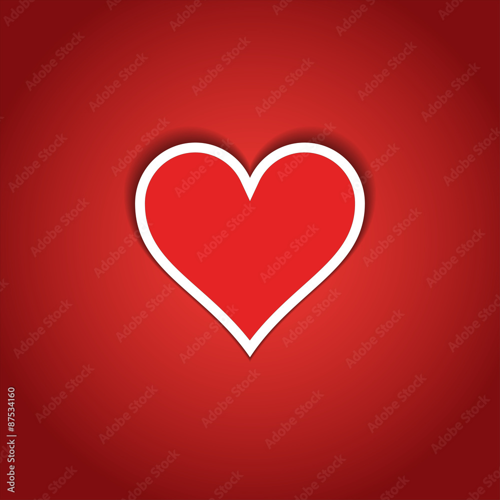 Red heart with white frame on red paper.