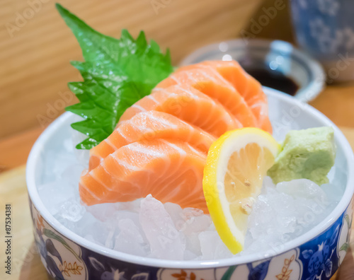 Salmon sashimi with wasabi, Japanese food