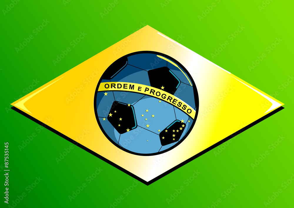 Fototapeta premium Brazilian flag with a soccer ball. Vector illustration