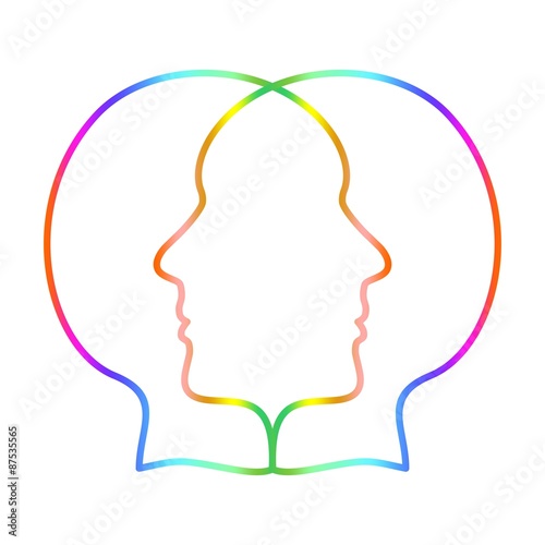 Two colorful overlapping faces on a white background