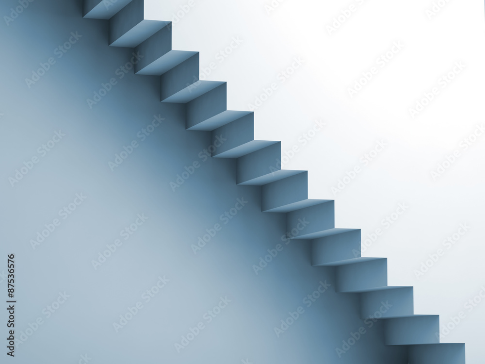 Light blue stairway on the wall, 3d interior background