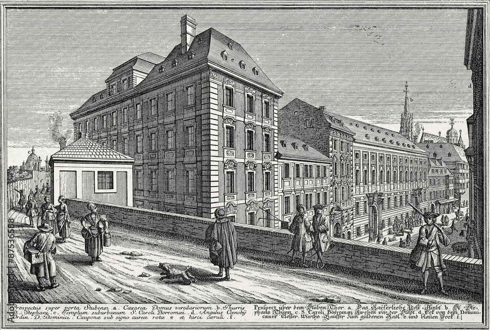 Wien, Bastei und Wollzeile um 1725, Kupferstichvorlage