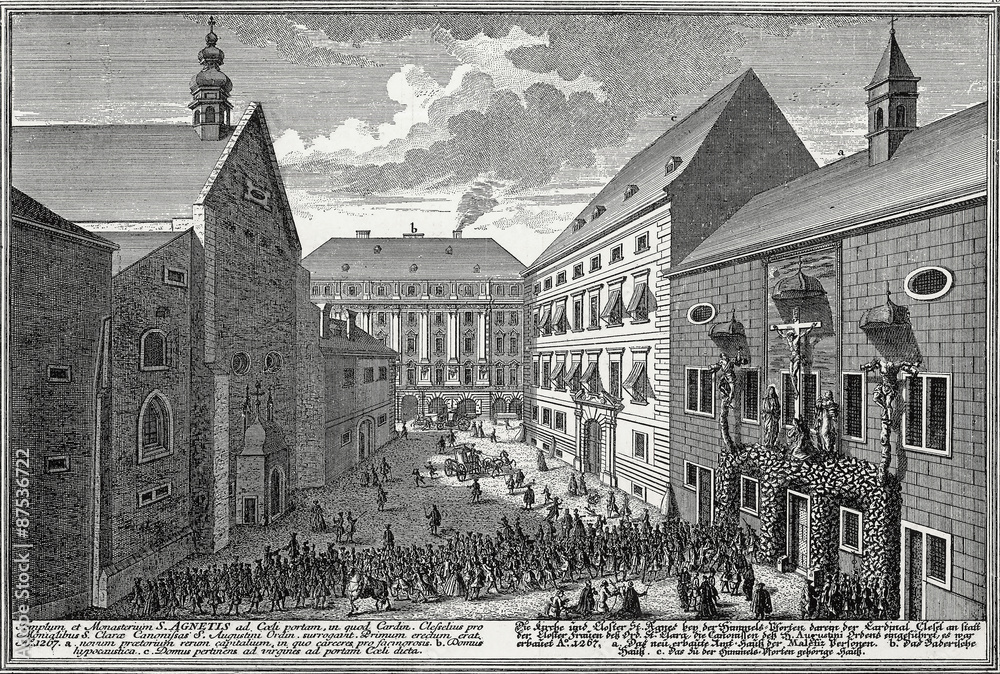 Wien, Rauhensteingasse mit Malefizspitzbubenhaus um 1730, Kupferstichvorlage