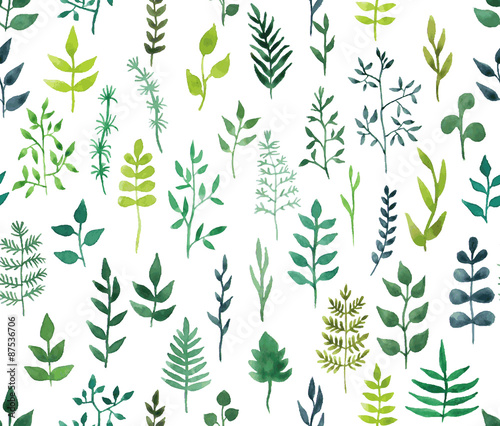 Vector green watercolor floral seamless pattern.
