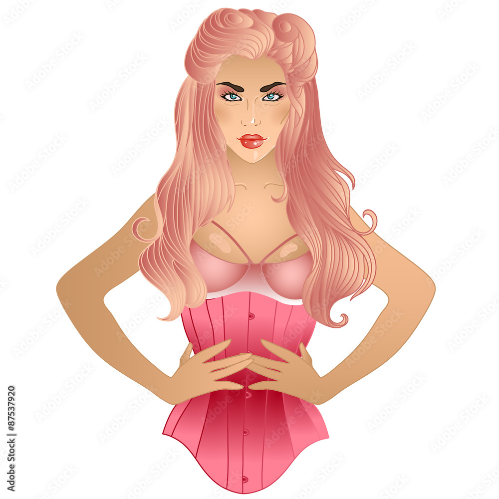 beautiful vector illustration of a girl in the style of pin-up 30's with  corset. Stock Vector | Adobe Stock