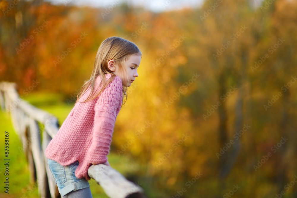 Portrait of a cute little girl on autunm day