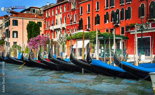 Gondolas at the dock. Venice.
