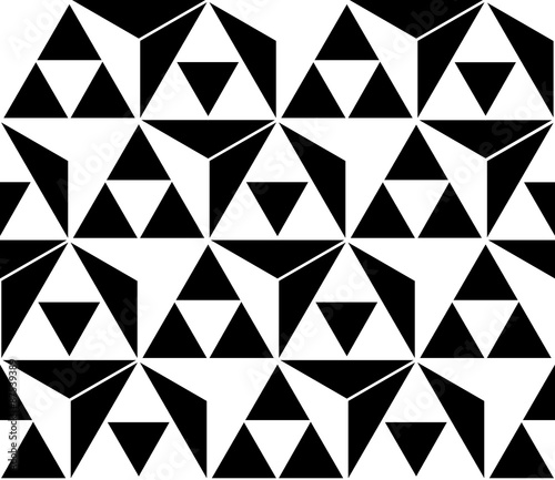 Vector black and white seamless pattern,Modern textile print with illusion, endless texture, Symmetrical repeating background