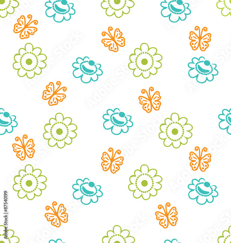 Seamless Texture with Flowers and Butterflies, Elegance Pattern