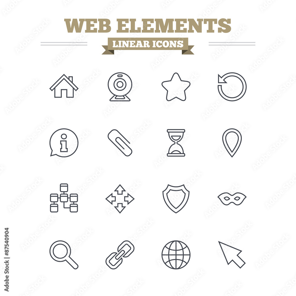 Web elements linear icons set. Thin outline signs. Vector Web elements linear icons set. Thin outline signs. Vector