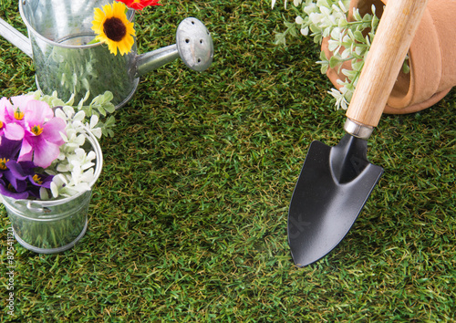 tools of gardening with turf
