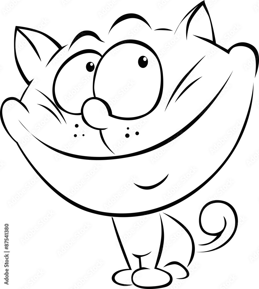 funny cat smiling cartoon black outline - vector funny cat smiling cartoon black outline - vector