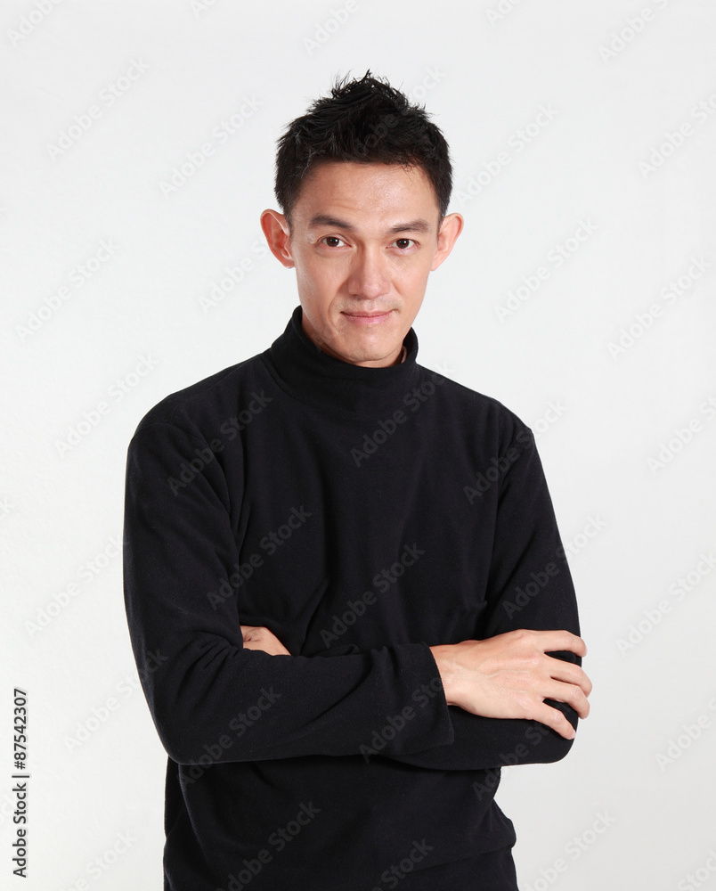 Portrait of determined goodlooking man wearing black shirt,asian Portrait of determined goodlooking man wearing black shirt,asian