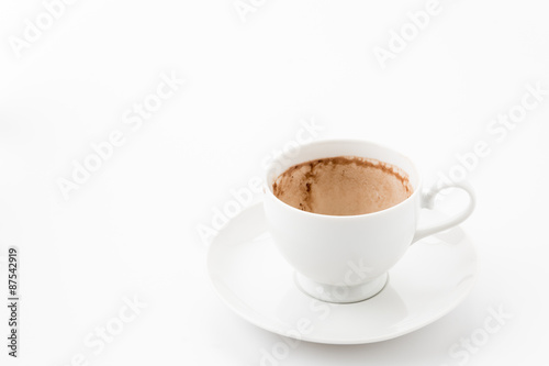 empty cup of chocolate on white