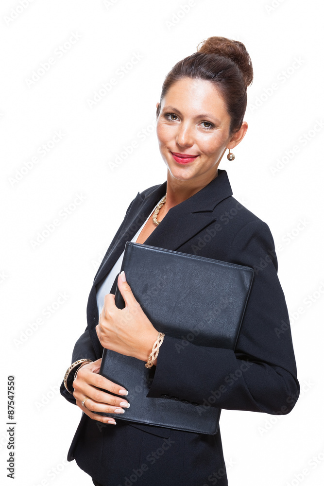 Smiling Pretty Businesswoman Holding a File Folder Smiling Pretty Businesswoman Holding a File Folder