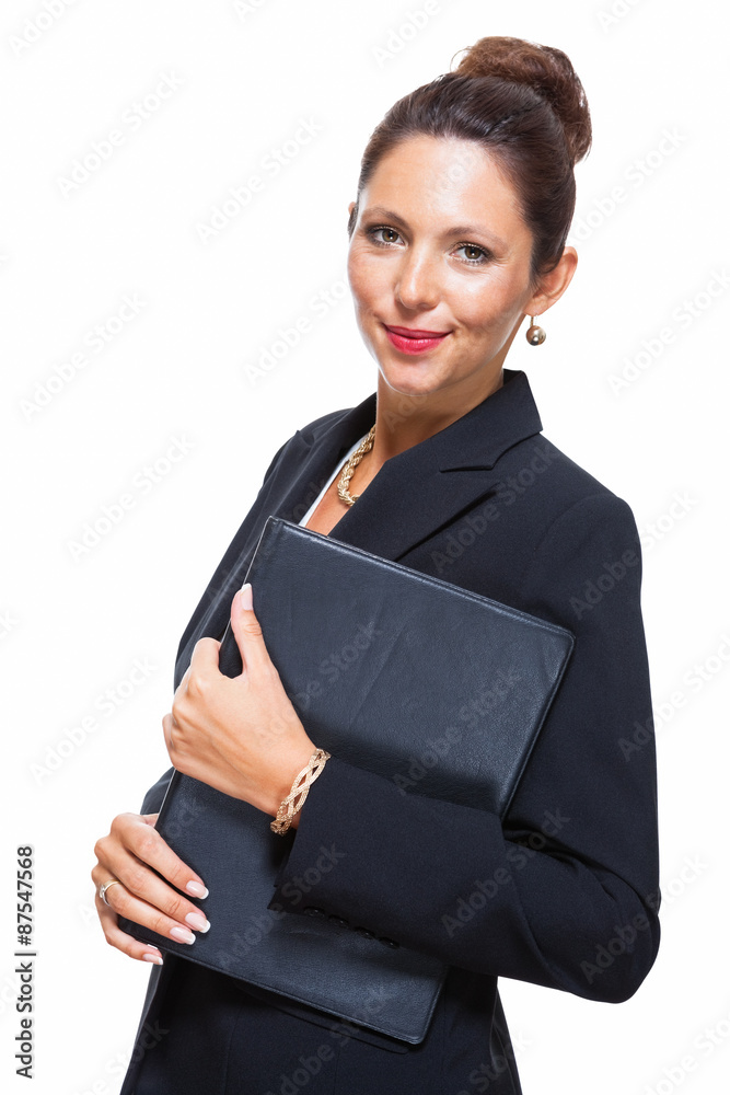Smiling Pretty Businesswoman Holding a File Folder Smiling Pretty Businesswoman Holding a File Folder