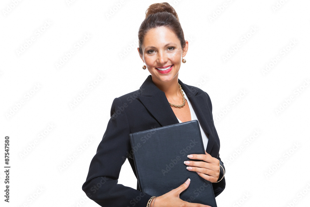 Smiling Pretty Businesswoman Holding a File Folder Smiling Pretty Businesswoman Holding a File Folder