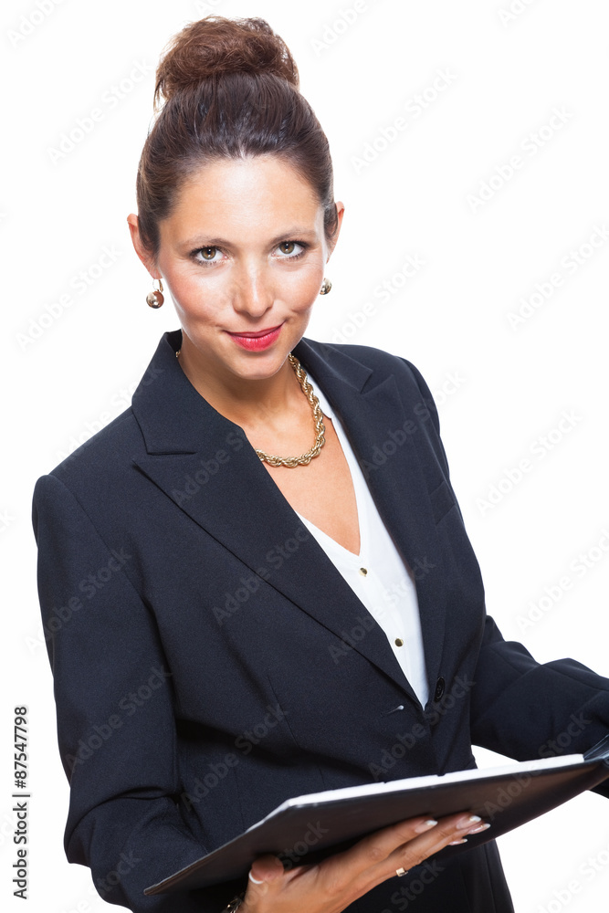 Smiling Pretty Businesswoman Holding a File Folder Smiling Pretty Businesswoman Holding a File Folder