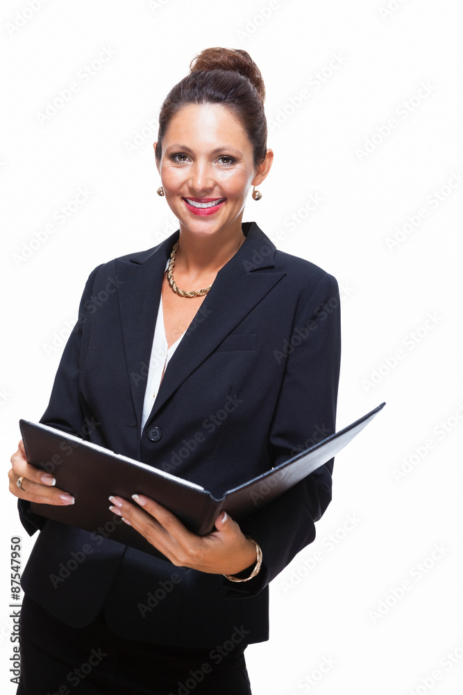 Smiling Pretty Businesswoman Holding a File Folder Smiling Pretty Businesswoman Holding a File Folder