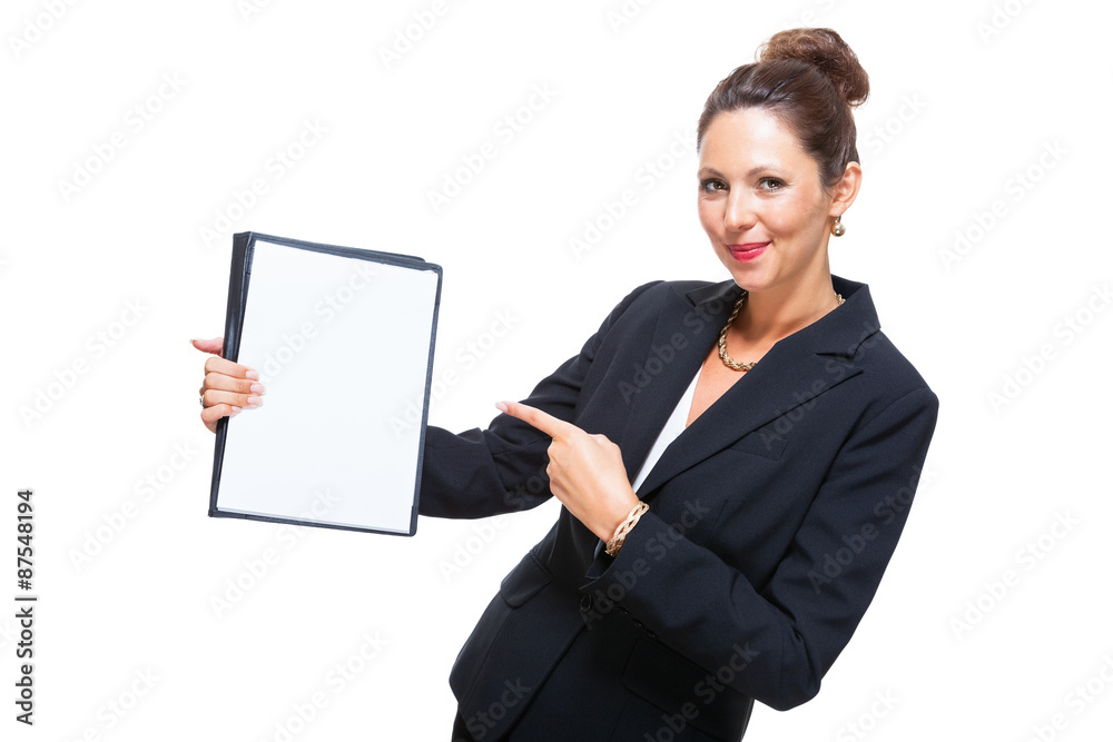 Businesswoman Showing a Document with Copy Space Businesswoman Showing a Document with Copy Space