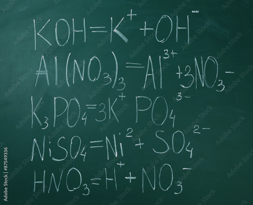 Molecule models and formulas on blackboard background Molecule models and formulas on blackboard background