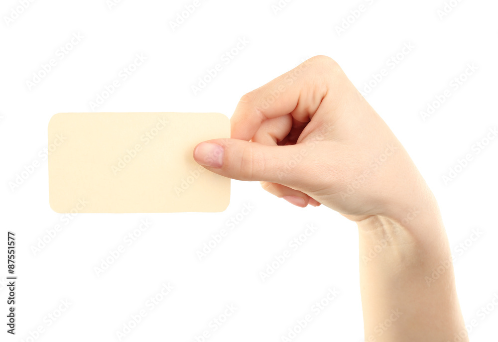 Hand holding business card, isolated on white Hand holding business card, isolated on white