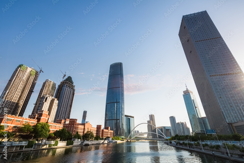 cityscape of tianjin at dusk