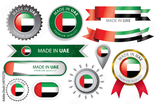 Photography Made in UAE Seal, United Arab Emirates Flag (Vector Art)