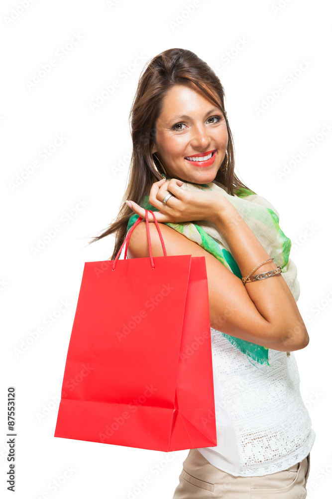 Fashionable Woman Looking Inside a Shopping Bag Fashionable Woman Looking Inside a Shopping Bag