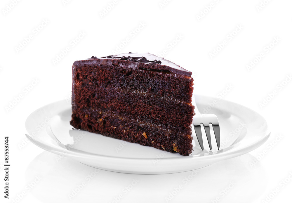 Piece of chocolate cake isolated on white Piece of chocolate cake isolated on white